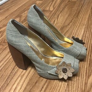 Zinc Raffia Basket Weave Open Toe Platform Chunky Heel SZ 9